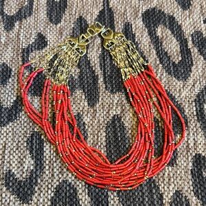 Stella & Dot Red and Gold Multi-Strand Necklace